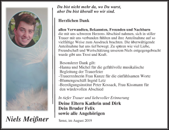 Traueranzeige von Niels Meißner von Mitteldeutsche Zeitung Wittenberg