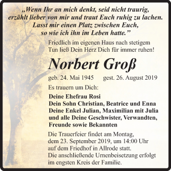 Traueranzeige von Norbert Groß von Super Sonntag Quedlinburg