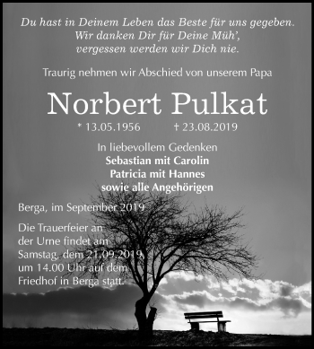 Traueranzeige von Norbert Pulkat von Mitteldeutsche Zeitung Sangerhausen