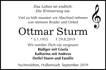Traueranzeige von Ottmar Sturm von Mitteldeutsche Zeitung Aschersleben