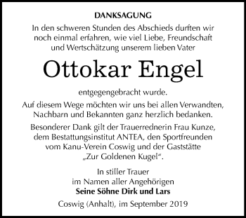 Traueranzeige von Ottokar Engel von Mitteldeutsche Zeitung Wittenberg