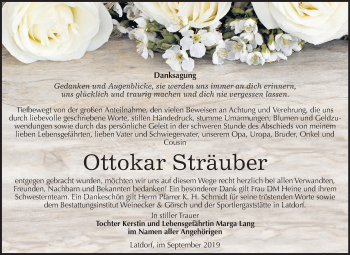 Traueranzeige von Ottokar Sträuber von Super Sonntag Bernburg