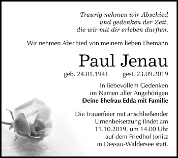 Traueranzeige von Paul Jenau von Super Sonntag Wittenberg