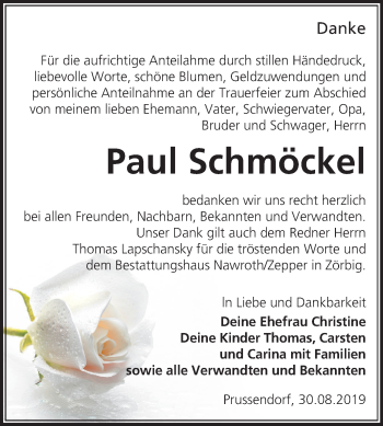 Traueranzeige von Paul Schmöcke von Wochenspiegel Bitterfeld