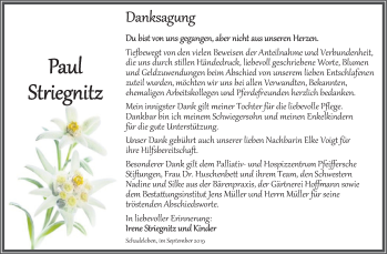 Traueranzeige von Paul Striegnitz von Super Sonntag Aschersleben