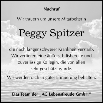 Traueranzeige von Peggy Spitzer von Wochenspiegel Dessau-Roßlau