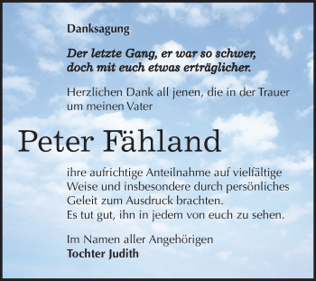 Traueranzeige von Peter Fähland von Super Sonntag Dessau-Roßlau