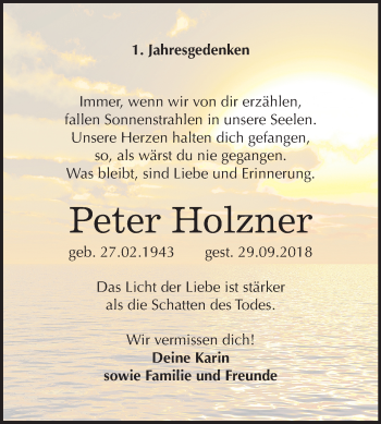 Traueranzeige von Peter Holzner von Mitteldeutsche Zeitung Bitterfeld