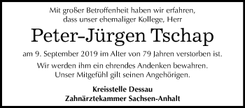 Traueranzeige von Peter-Jürgen Tschap von Mitteldeutsche Zeitung Dessau-Roßlau