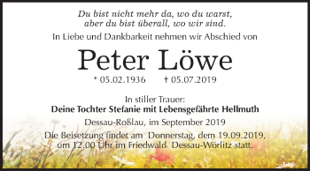 Traueranzeige von Peter Löwe von Mitteldeutsche Zeitung Dessau-Roßlau
