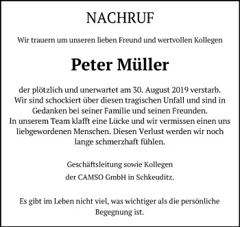 Traueranzeige von Peter Müller von Mitteldeutsche Zeitung Weißenfels