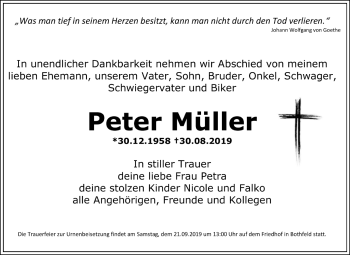 Traueranzeige von Peter Müller von Mitteldeutsche Zeitung Weißenfels