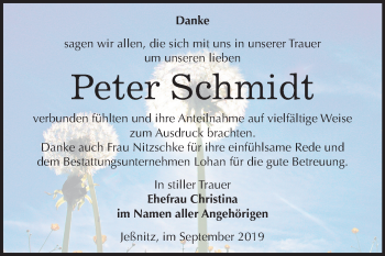 Traueranzeige von Peter Schmidt von Wochenspiegel Bitterfeld