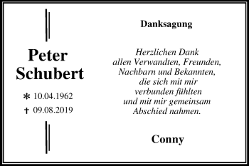 Traueranzeige von Peter Schubert von Mitteldeutsche Zeitung Dessau-Roßlau