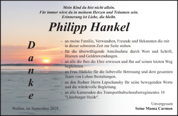 Traueranzeige von Philipp Hankel von Wochenspiegel Bitterfeld