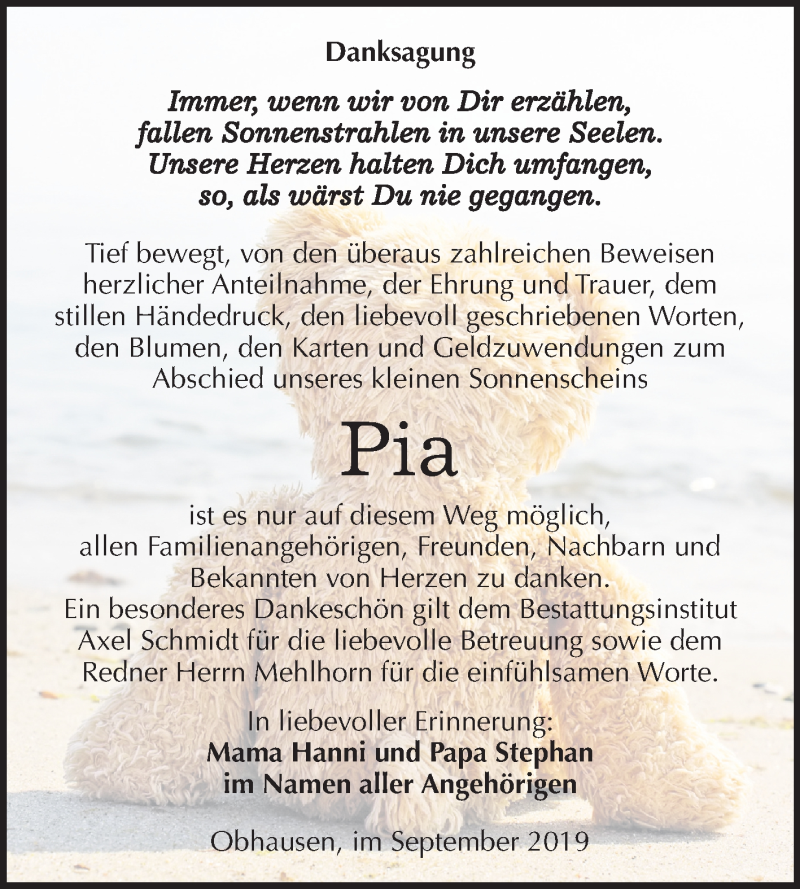  Traueranzeige für Pia Elisabeth Langwald vom 27.09.2019 aus Mitteldeutsche Zeitung Merseburg/Querfurt