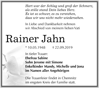Traueranzeige von Rainer Jahn von Mitteldeutsche Zeitung Halle/Saalkreis