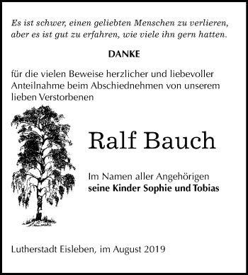 Traueranzeige von Ralf Bauch von Wochenspiegel Mansfelder Land