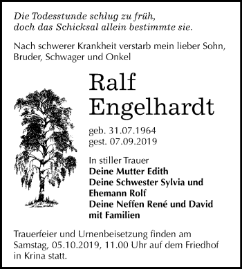 Traueranzeige von Ralf Engelhardt von Mitteldeutsche Zeitung Bitterfeld