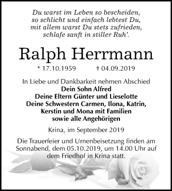 Traueranzeige von Ralph Herrmann von Mitteldeutsche Zeitung Bitterfeld