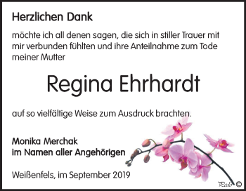 Traueranzeige von Regina Ehrhardt von Wochenspiegel Weißenfels