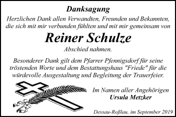 Traueranzeige von Reiner Schulze von Mitteldeutsche Zeitung Dessau-Roßlau