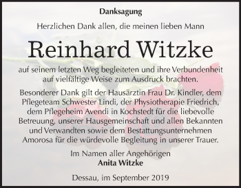Traueranzeige von Reinhard Witzke von Super Sonntag Dessau-Roßlau