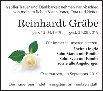 Traueranzeige von Reinhardt Gräbe von Super Sonntag Mansfelder Land