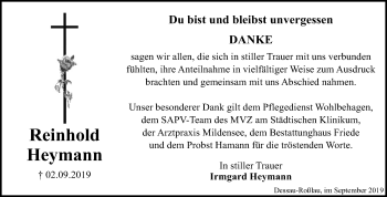 Traueranzeige von Reinhold Heymann von Super Sonntag Dessau-Roßlau