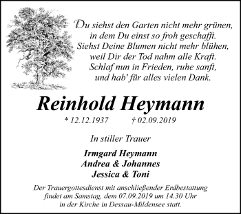 Traueranzeige von Reinhold Heymann von Mitteldeutsche Zeitung Dessau-Roßlau