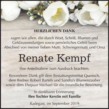 Traueranzeige von Renate Kempf von Mitteldeutsche Zeitung Köthen
