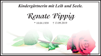 Traueranzeige von Renate Pippig von Mitteldeutsche Zeitung Dessau-Roßlau