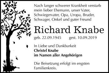 Traueranzeige von Richard Knabe von Mitteldeutsche Zeitung Bernburg