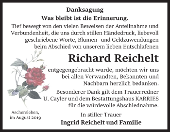 Traueranzeige von Richard Reichelt von Super Sonntag Aschersleben
