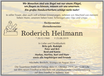 Traueranzeige von Roderich Heilmann von Mitteldeutsche Zeitung Merseburg/Querfurt
