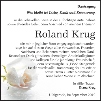 Traueranzeige von Roland Krug von Super Sonntag Mansfelder Land