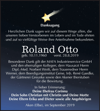 Traueranzeige von Roland Otto von Super Sonntag Köthen