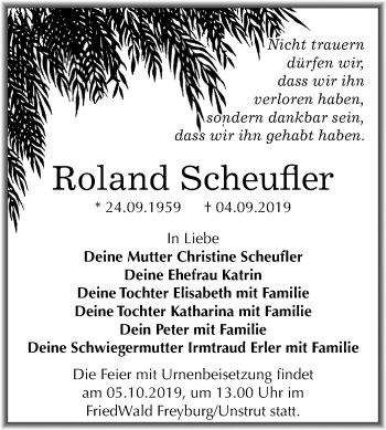 Traueranzeige von Roland Scheufler von Mitteldeutsche Zeitung Weißenfels