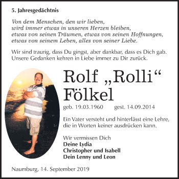 Traueranzeige von Rolf Fölkel von Mitteldeutsche Zeitung Naumburg/Nebra