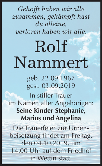 Traueranzeige von Rolf Nammert von Mitteldeutsche Zeitung Halle/Saalkreis