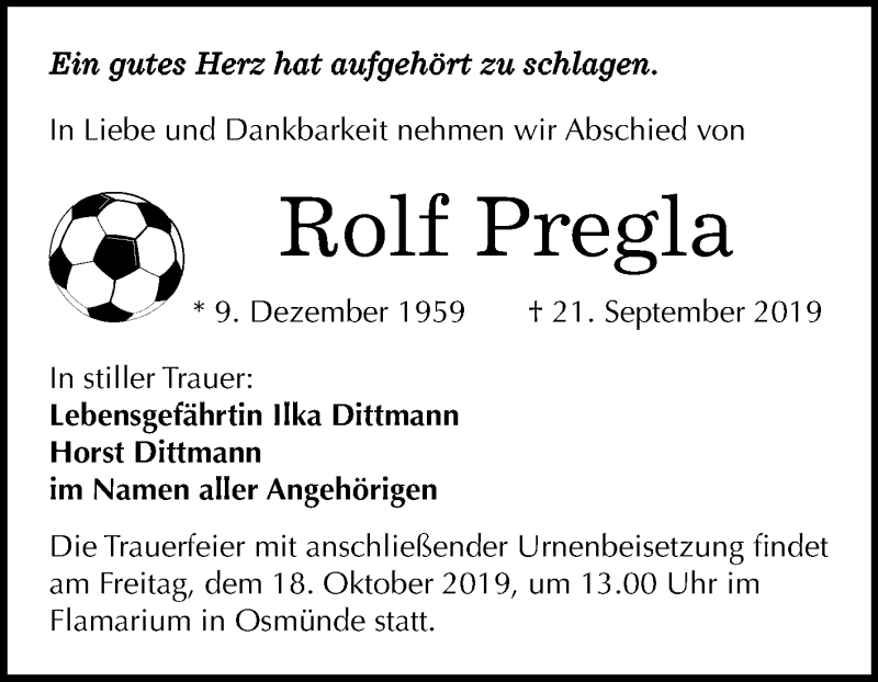  Traueranzeige für Rolf Pregla vom 28.09.2019 aus Mitteldeutsche Zeitung Halle/Saalkreis