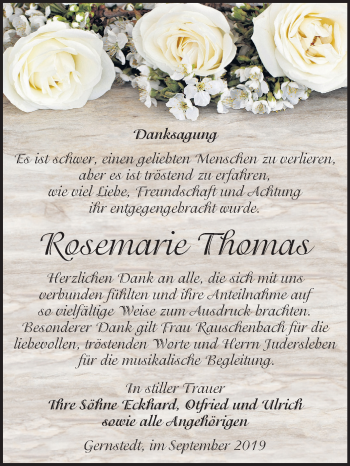 Traueranzeige von Rosemarie Thomas von Wochenspiegel Naumburg/Nebra
