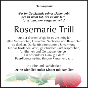 Traueranzeige von Rosemarie Trill von Wochenspiegel Naumburg/Nebra