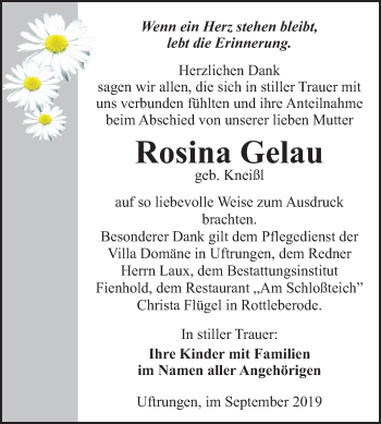 Traueranzeige von Rosina Gelau von Mitteldeutsche Zeitung Sangerhausen