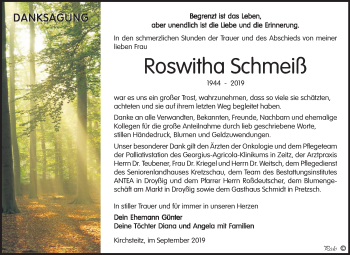 Traueranzeige von Roswitha Schmeiß von Mitteldeutsche Zeitung Zeitz