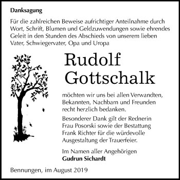 Traueranzeige von Rudolf Gottschalk von Mitteldeutsche Zeitung Sangerhausen