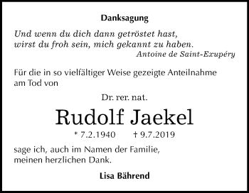 Traueranzeige von Rudolf Jaekel von Super Sonntag Dessau-Roßlau
