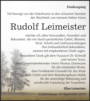 Traueranzeige von Rudolf Leimeister von Super Sonntag Quedlinburg