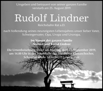 Traueranzeige von Rudolf Lindner von Mitteldeutsche Zeitung Wittenberg