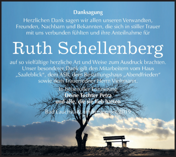 Traueranzeige von Ruth Schellenberg von Mitteldeutsche Zeitung Merseburg/Querfurt